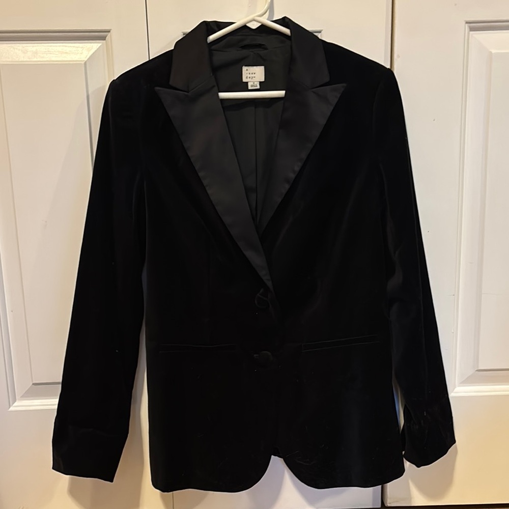 a new day Black Velvet Blazer with Satin Lapel